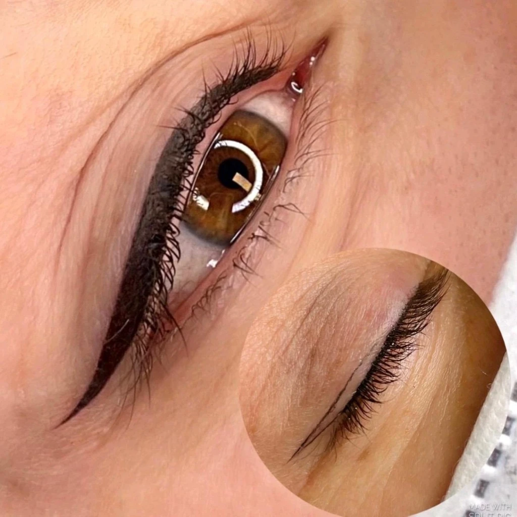 Infracigliare e eyeliner grafico curato nei minimi dettagli con vista a occhio aperto e chiuso